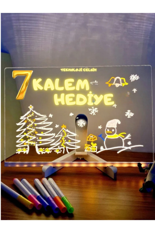 Yazı Çizim Tahtası Led Işıklı 20X30 Cm 7 Kalem Ve Stant Hediyeli Neon Işıklı Eğitici Not Tahtası
