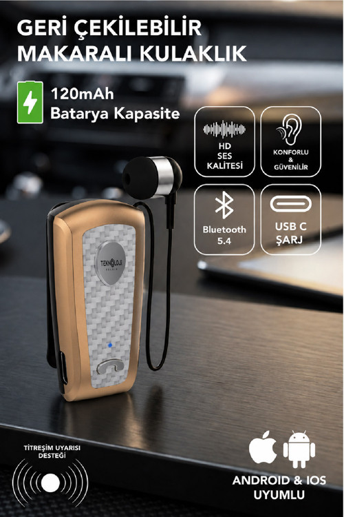 Lkb-38 Bluetooth Kulaklık V5.4, Geri Çekilebilir Makaralı, 1440 Saat Bekleme, Hd Ses, Gürültü Engelleme
