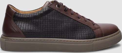 Massa %100 Hakiki Deri Kahverengi Kare Desenli Bağcıklı Erkek Sneaker
