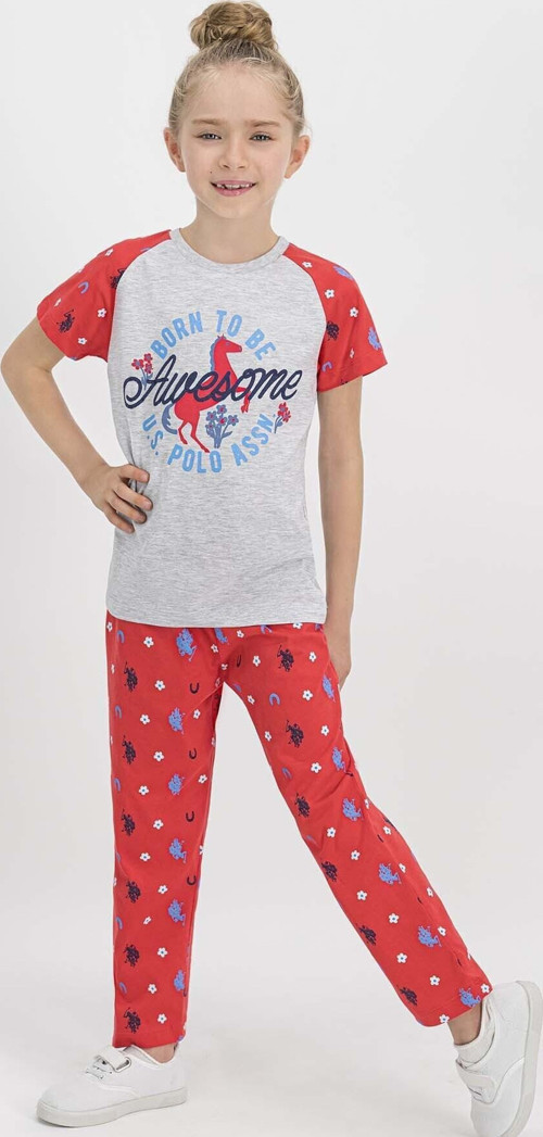 Kısa Kollu Kız Çocuk Pijama Takımı Krem