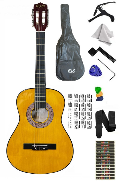 3/4 7-14 Yaş Klasik Gitar Askı Kapo Gitar Kılıf Pena Penalık Nota Yerleri Kılavuzu