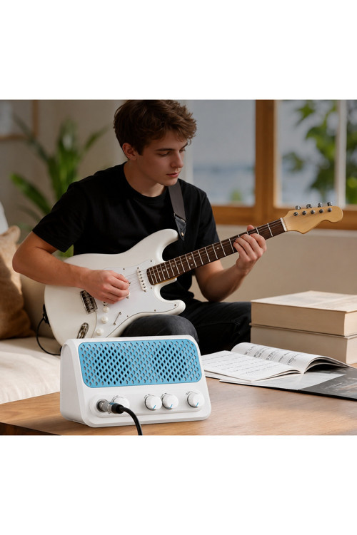 Şarjlı Mini Amfi 10W Distorsion + Reverb Bluetooth (Beyaz)