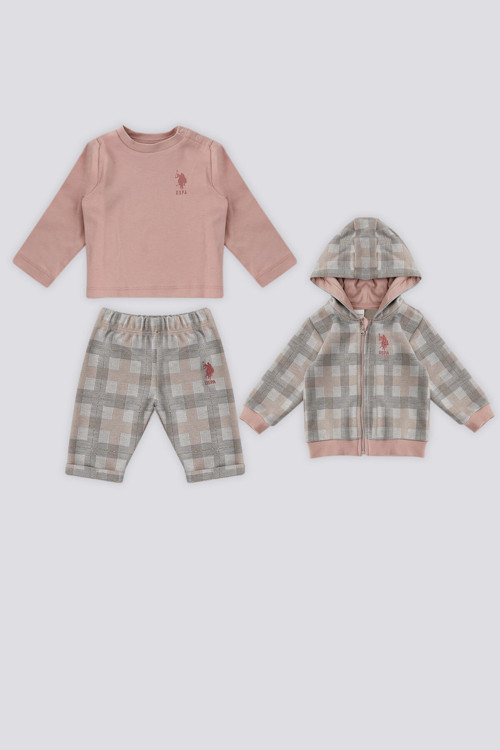 Pembe Fermuarlı Bebek 3Lü Takım