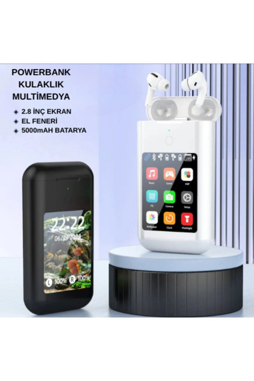 Ay-28 Powerbank + Kulaklık + Multimedya (Amoled Ekranlı)