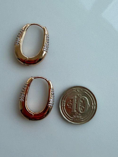 Gold Taş Detaylı Oval Halka Küpe