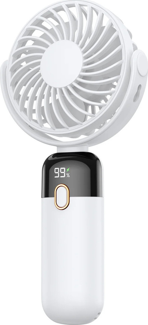 K70 Taşınabilir Şarjlı El Vantilatörü 2400mAh 360° Döner Başlıklı ve Standlı Dijital Ekranlı Soğutucu Fan Beyaz