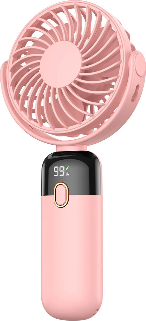 K70 Taşınabilir Şarjlı El Vantilatörü 2400mAh 360° Döner Başlıklı ve Standlı Dijital Ekranlı Soğutucu Fan Pembe