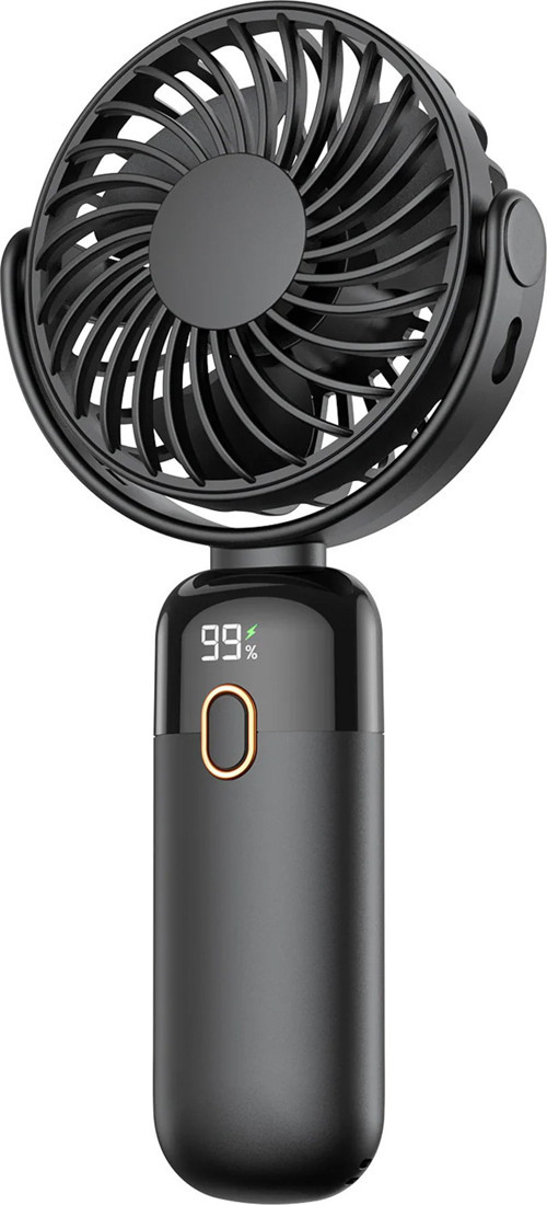 K70 Taşınabilir Şarjlı El Vantilatörü 2400mAh 360° Döner Başlıklı ve Standlı Dijital Ekranlı Soğutucu Fan Siyah