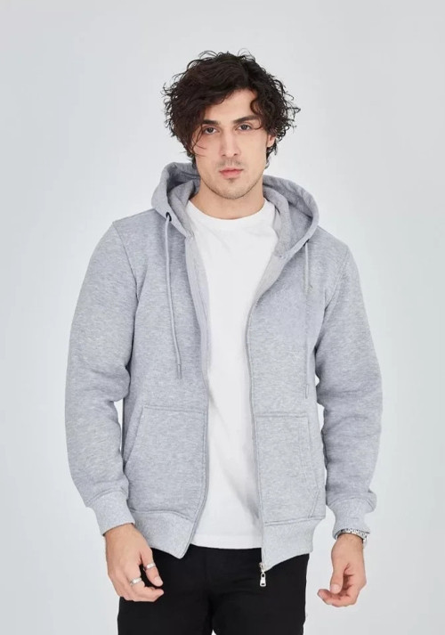 BiCOMI Unisex Tam Fermuarlı, Ayarlanabilir Kapüşonlu Günlük Termal Konfor Sweatshirt – Melanj Gri