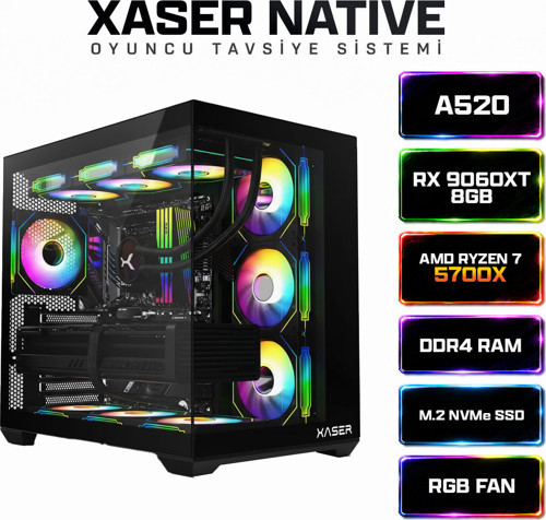 Native X30 Ryzen 7 5700X 16GB Ram 1TB M.2 NVMe SSD 8GB RX9060XT Sıvı Soğutmalı Hazır Sistem Oyuncu Bilgisayarı