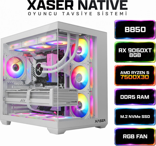 Native X160 Ryzen 5 7500X3D 16GB Ram 1TB M.2 NVMe SSD 8GB RX9060XT Sıvı Soğutmalı Hazır Sistem Oyuncu Bilgisayarı