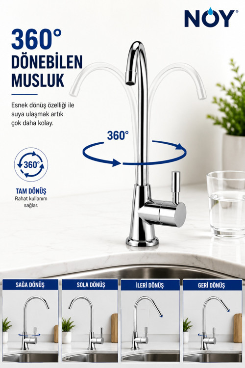 Arıtmalı Musluk | 304 Paslanmaz | Krom Renk | Tüm Su Arıtma Cihazlarına Uyumlu