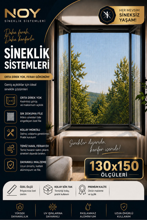 Sineklik Pencere Sinekliği Yapışkanlı Cırtlı Sinek Perdesi Yıkanabilir Tekrar Kullanılabilir 130X150 Cm