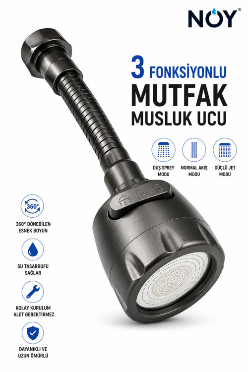Musluk Ucu Aparatı Musluk Başlığı 360° Döner Sıçrama Önleyici Mutfak Musluğu Uzatma Aparatı Evye Batarya Ucu