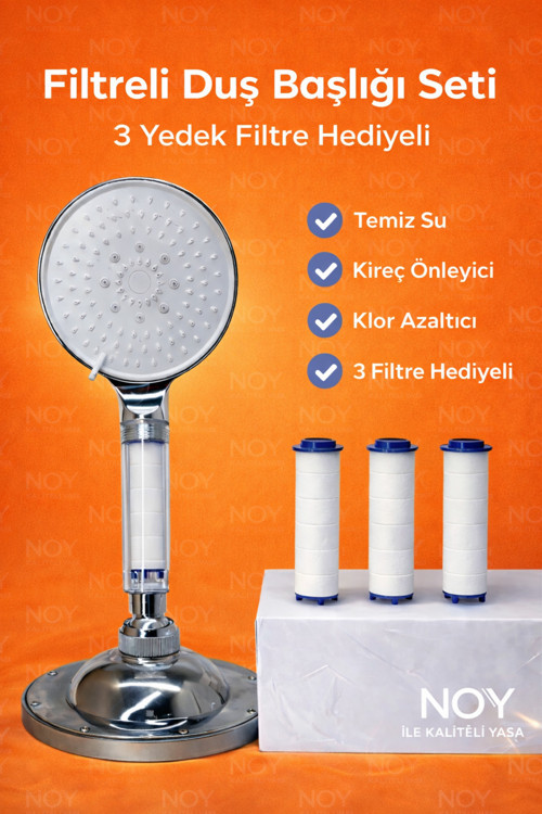 Duş Başlığı Filtreli Duş Başlığı Seti Kireç Önleyici Arıtmalı Duş Filtresi + 3 Yedek Filtre