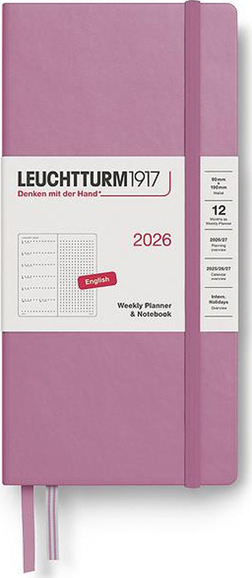 1917 Weekly Planner & Ajanda Defter Noktalı Wallet (B6+ x A6) 2026, Dusty Rose, English 372879
