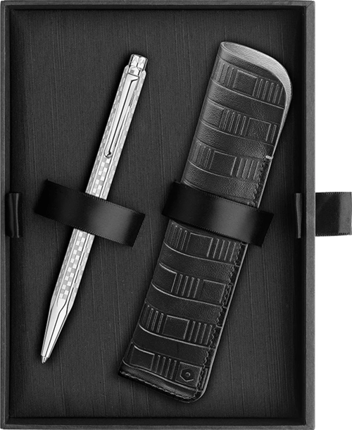 Ecridor Set Tükenmez Kalem Deri Kılıf Damier Platinum 8902-566