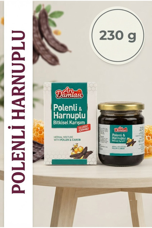 Premium Polenli Harnuplu Bitkisel Macun 230 g | Keçiboynuzu ve Polen İçeren Özel Karışım | Geleneksel Bitkisel Formül