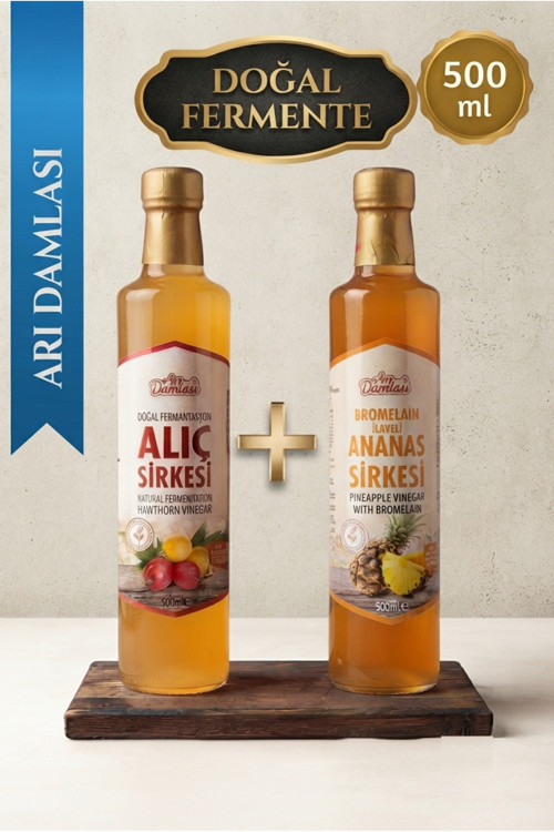 Doğal Fermente Alıç Sirkesi + Bromelain İlaveli Ananas Sirkesi Avantaj Paketi 2 x 500 ml | Günlük Kullanıma Uygun Fermente Lezzet
