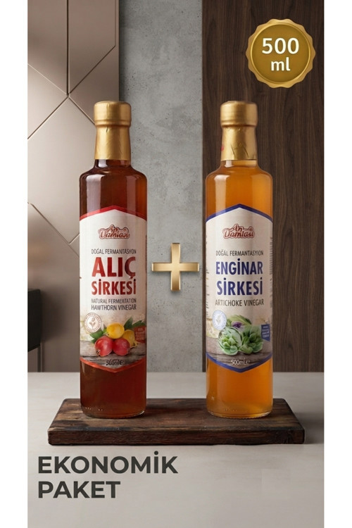 Doğal Fermente Alıç Sirkesi + Doğal Fermente Enginar Sirkesi 2 x 500 ml | Avantajlı Ekonomik Fermente Sirke Paketi