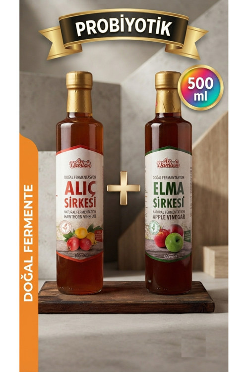 Doğal Fermente Alıç Sirkesi + Doğal Fermente Elma Sirkesi 2 x 500 ml | Probiyotik Fermente Sirke Avantaj Paketi