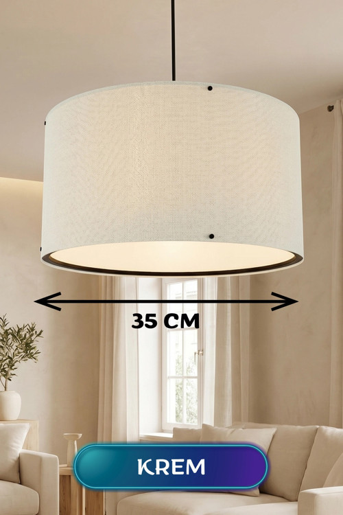 Krem Kumaş Başlıklı Sarkıt Avize (35cm)