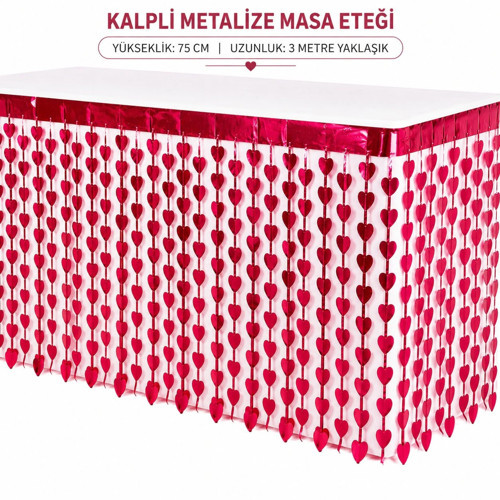 Masa Eteği (Kalpli, Parlak Kırmızı, 75x300 cm)