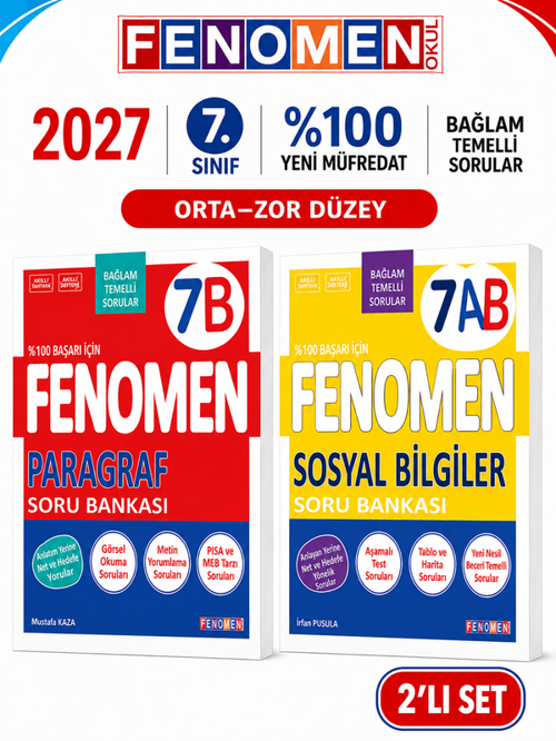 2027 7.Sınıf PARAGRAF B-SOSYAL BİLGİLER AB Kolay Orta Seviye %100 Marif Yeni Müfredat Soru Bankası Seti