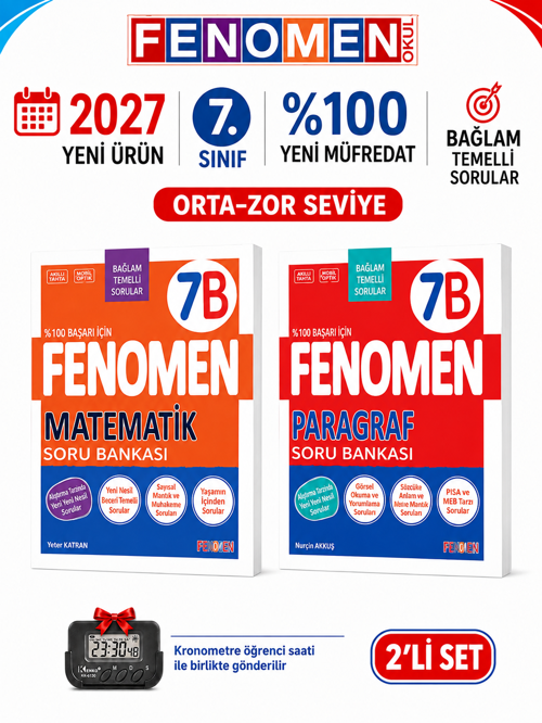 2027 7.Sınıf 7B MATEMATİK- 7B PARAGRAF Maarif Yeni Müfredat Soru Bankası Seti(2 KİTAP)(Orta-Zor)+Kronometre
