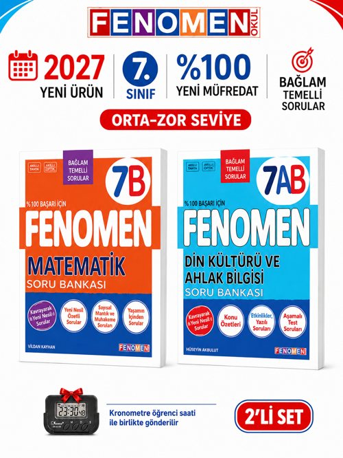 2027 7.Sınıf MATEMATİK B-DİN KÜLTÜRÜ AB Kolay Orta Seviye %100 Marif Yeni Müfredat Soru Bankası Seti+Kronometre