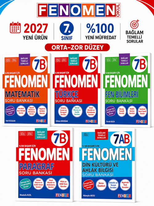 2027 7.Sınıf 7B MAT- 7B TÜRKÇE-7B FEN-7B PARAGRAF -7AB DİN Yeni Müfredat Soru Bankası Seti(5 KİTAP)