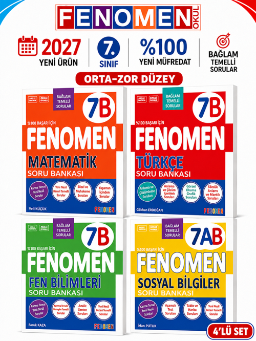 2027 7.Sınıf MATEMATİK B-TÜRKÇE B-FEN B-SOSYAL AB-%100 Marif Yeni Müfredat Soru Bankası Seti