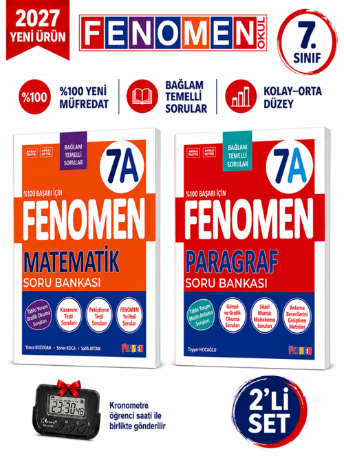 2027 7.Sınıf 7A MATEMATİK- 7A PARAGRAF Maarif Yeni Müfredat Soru Bankası Seti+Kronometre(2 KİTAP)(Kolay-Orta)