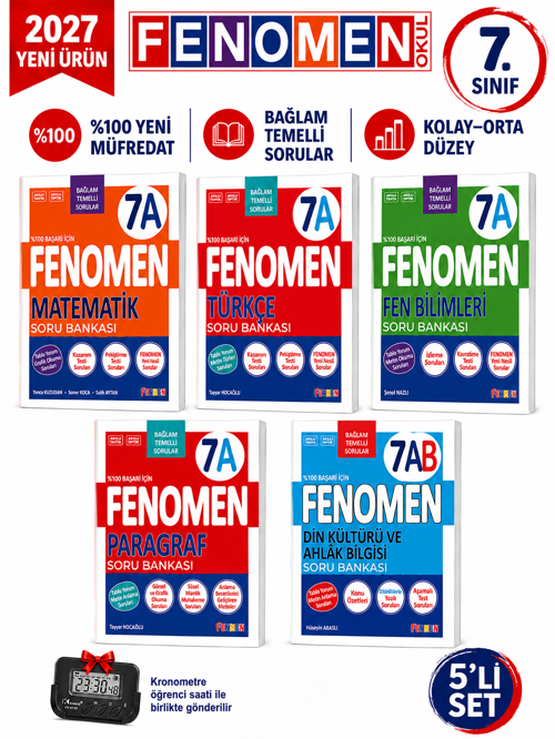 2027 7.Sınıf MAT A-TÜRKÇE A-FEN A-PARAGRAF A-DİN AB %100 Marif Yeni Müfredat Soru Bankası Seti+Kronometre