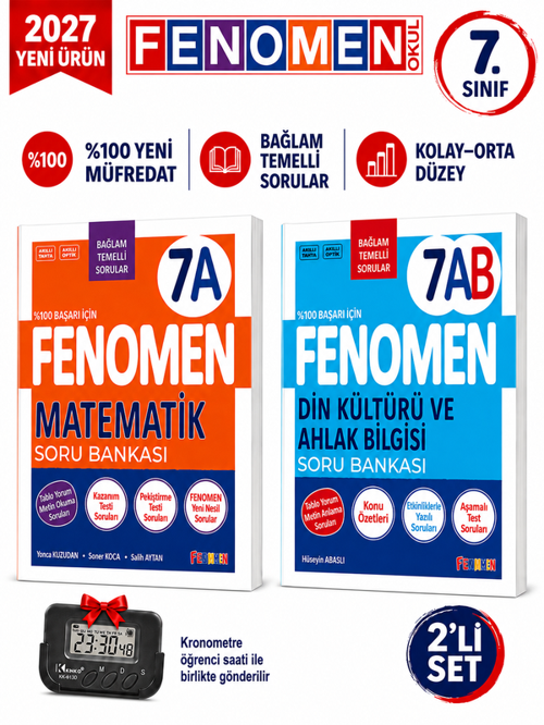 2027 7.Sınıf MATEMATİK A-DİN KÜLTÜRÜ AB Kolay Orta Seviye %100 Marif Yeni Müfredat Soru Bankası Seti+Kronometre