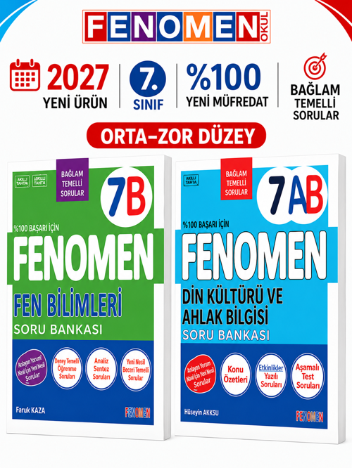 2027 7.Sınıf FEN BİLİMLERİ B-DİN KÜLTÜRÜ AB Kolay Orta Seviye %100 Marif Yeni Müfredat Soru Bankası Seti