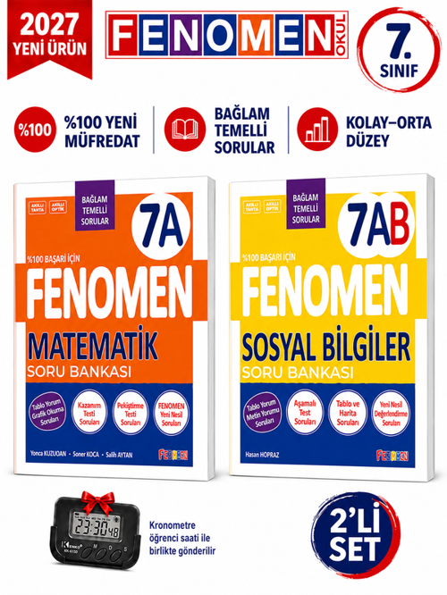 2027 7.Sınıf MATEMATİK A-SOSYAL BİLGİLER AB Kolay Orta Seviye %100 Marif Yeni Müfredat Soru Bankası Seti+Kronometre