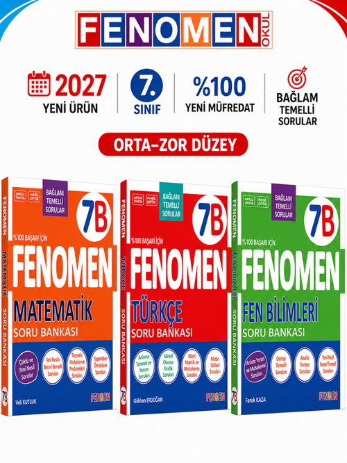 2027 7.Sınıf MATEMATİK B-TÜRKÇE B-FEN BİLİMLERİ B-%100 Marif Yeni Müfredat Soru Bankası Seti(Orta-Zor)
