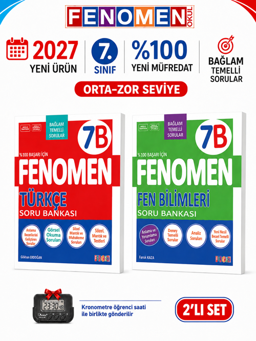 2027 7.Sınıf 7B FEN BİLİMLERİ- 7B TÜRKÇE Maarif Yeni Müfredat Soru Bankası Seti(2 KİTAP)(Orta-Zor)+Kronometre