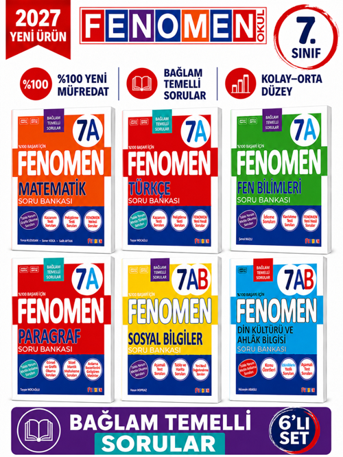 2027 7.Sınıf Tüm Dersler A (Kolay-Orta) 6 Kitap Bağlam Temelli %100 Marif Yeni Müfredat Soru Bankası Seti