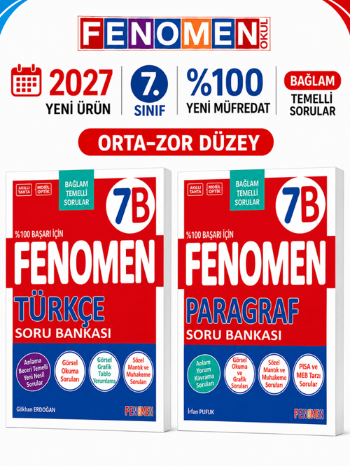 2027 7.Sınıf 7B TÜRKÇE- 7B PARAGRAF Maarif Yeni Müfredat Soru Bankası Seti(2 KİTAP)(Orta-Zor)(YENİ üRÜN)