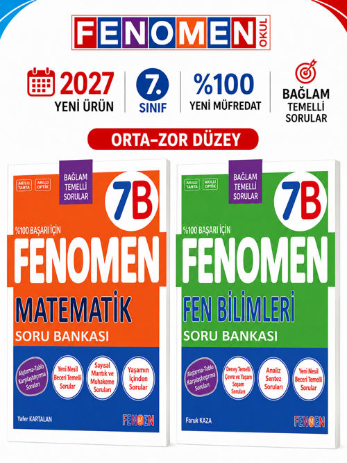 2027 7.Sınıf 7B MATEMATİK- 7B FEN BİLİMLERİ Maarif Yeni Müfredat Soru Bankası Seti(2 KİTAP)(Orta-Zor)