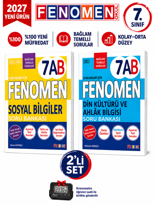 2027 7.Sınıf 7AB SOSYAL BİLGİLER-7AB DİN KÜLTÜRÜ Maarif Yeni Müfredat Soru Bankası Seti+Kronometre(2 KİTAP)(Kolay-Orta-İLERİ)