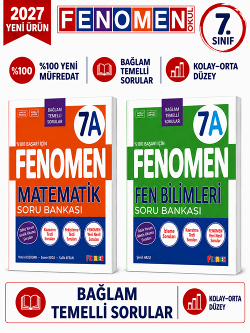 2027 7.Sınıf 7A MATEMATİK- 7A FEN BİLİMLERİ Maarif Yeni Müfredat Soru Bankası Seti(2 KİTAP)(Kolay-Orta)
