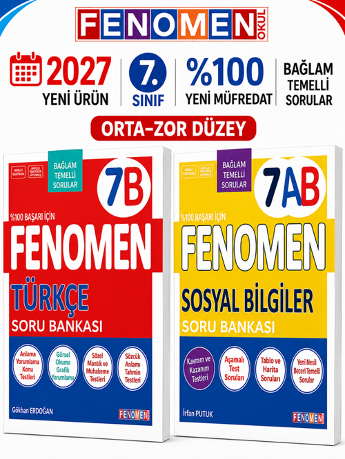2027 7.Sınıf 7B TÜRKÇE- 7AB SOSYAL BİLGİLER Maarif Yeni Müfredat Soru Bankası Seti(2 KİTAP)(Orta-Zor)(YENİ üRÜN)