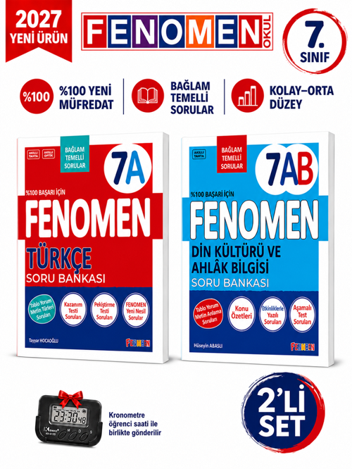 2027 7.Sınıf TÜRKÇE A-DİN KÜLTÜRÜ AB Kolay Orta Seviye %100 Marif Yeni Müfredat Soru Bankası Seti+Kronometre