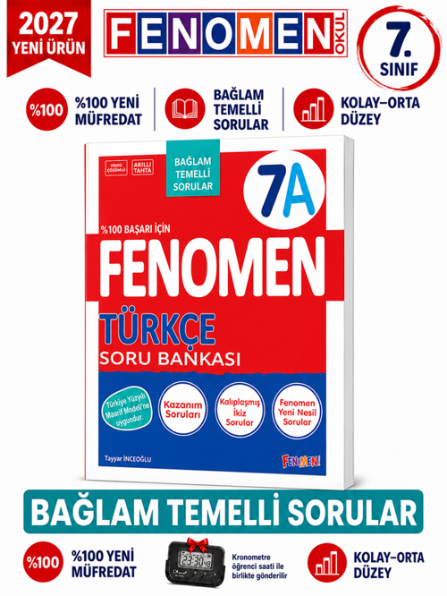 2027 7.Sınıf TÜRKÇE A Kolay Orta Seviye %100 Marif Yeni Müfredat Soru Bankası+Kronometre(YENİ ÜRÜN)
