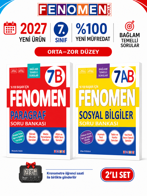 2027 7.Sınıf PARAGRAF B-SOSYAL BİLGİLER AB Kolay Orta Seviye %100 Marif Yeni Müfredat Soru Bankası Seti+Kronometre