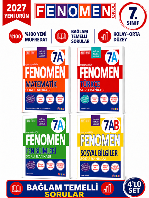 2027 7.Sınıf 7A MATEMATİK- 7A TÜRKÇE-7A FEN-7AB SOSYAL -Yeni Müfredat Soru Bankası Seti(4 KİTAP)