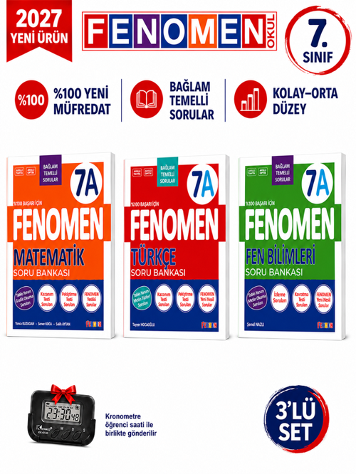 2027 7.Sınıf MATEMATİK A-TÜRKÇE A-FEN BİLİMLERİ A-%100 Marif Yeni Müfredat Soru Bankası Seti+Kronometre(Kolay-Orta)